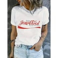 thumbnail image 1 of Enjoy Jesus Christ Print Crew Neck T-Shirt - Fashionable Womens Graphic Print T-Shirt - Casual Short Sleeve Crew Neck Top - Lightweight & Breathable For Spring & Summer Wardrobe, 1 of 4