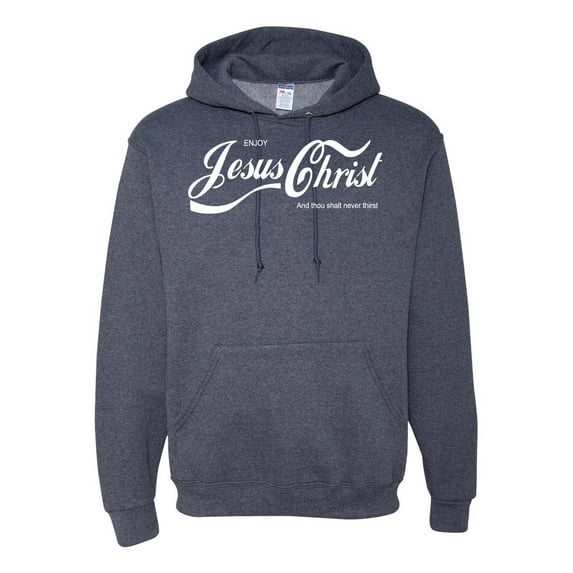 Enjoy Jesus Christ and Thou Shalt Never Thirst Coke Parody | Mens Inspirational/Christian Hooded Sweatshirt Graphic Hoodie, Vintage Heather Navy, 3XL