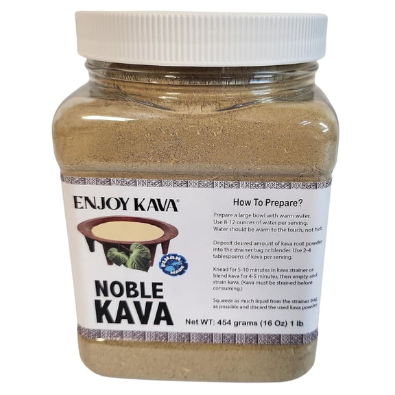 Enjoy Kava Noble KAVA Root Powder (1 LB/16 Oz JAR) All Natural Stress Relief - Helps Body Relax to Improve Sleep | Happiness of Kava Kava Drink