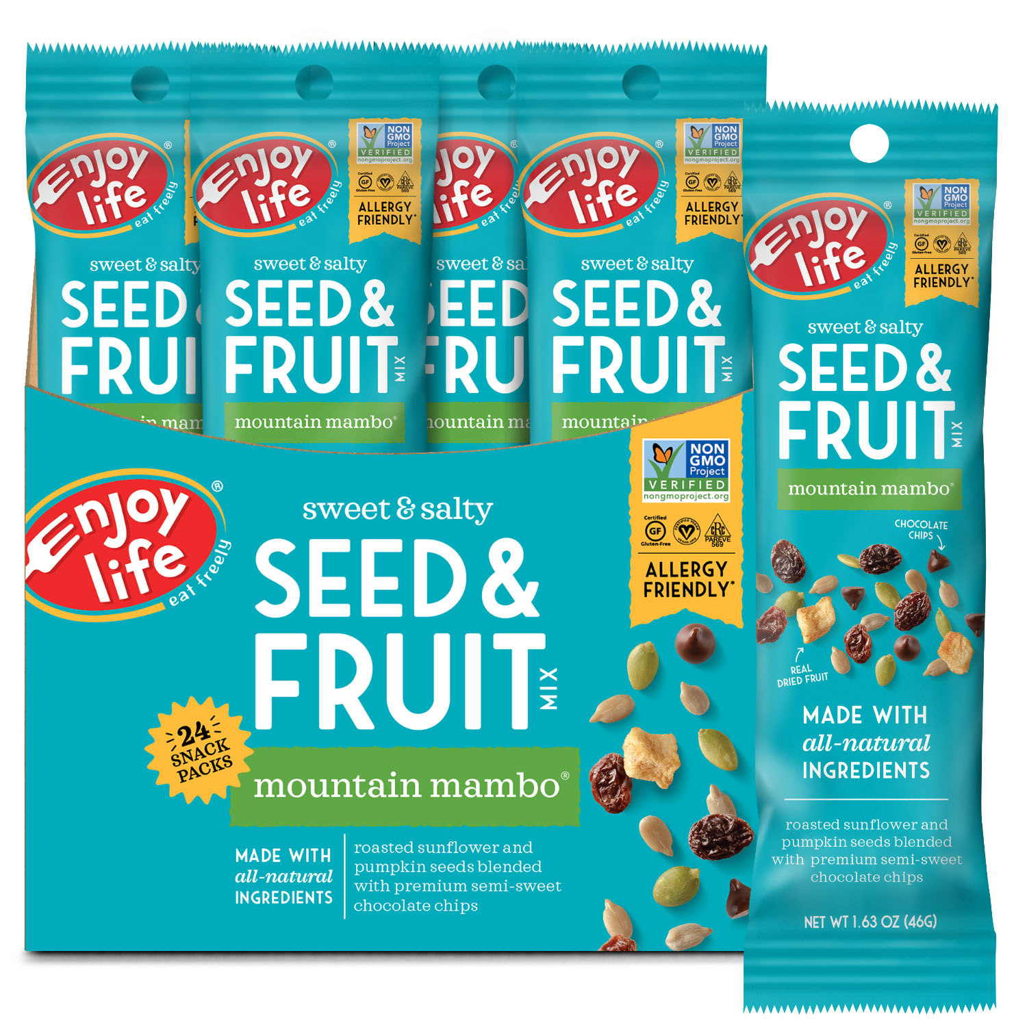 Enjoy Life Mountain Mambo Seed & Fruit Mix, Peanut Free Trail Mix, 24 - 1.63 oz Pouches - image 1 of 7