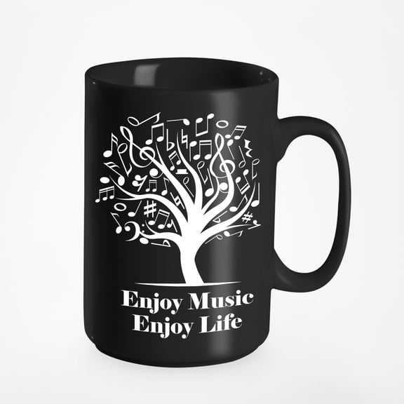 Enjoy Life, Tree of Musical Notes, Black 15oz Ceramic Mug