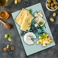 thumbnail image 1 of Enjoy the Little Things Cutting Board, Inscription with Brush Strokes Background in Pale Shades, Decorative Tempered Glass Cutting and Serving Board, Small Size, Pale Blue and Black, by Ambesonne, 1 of 5