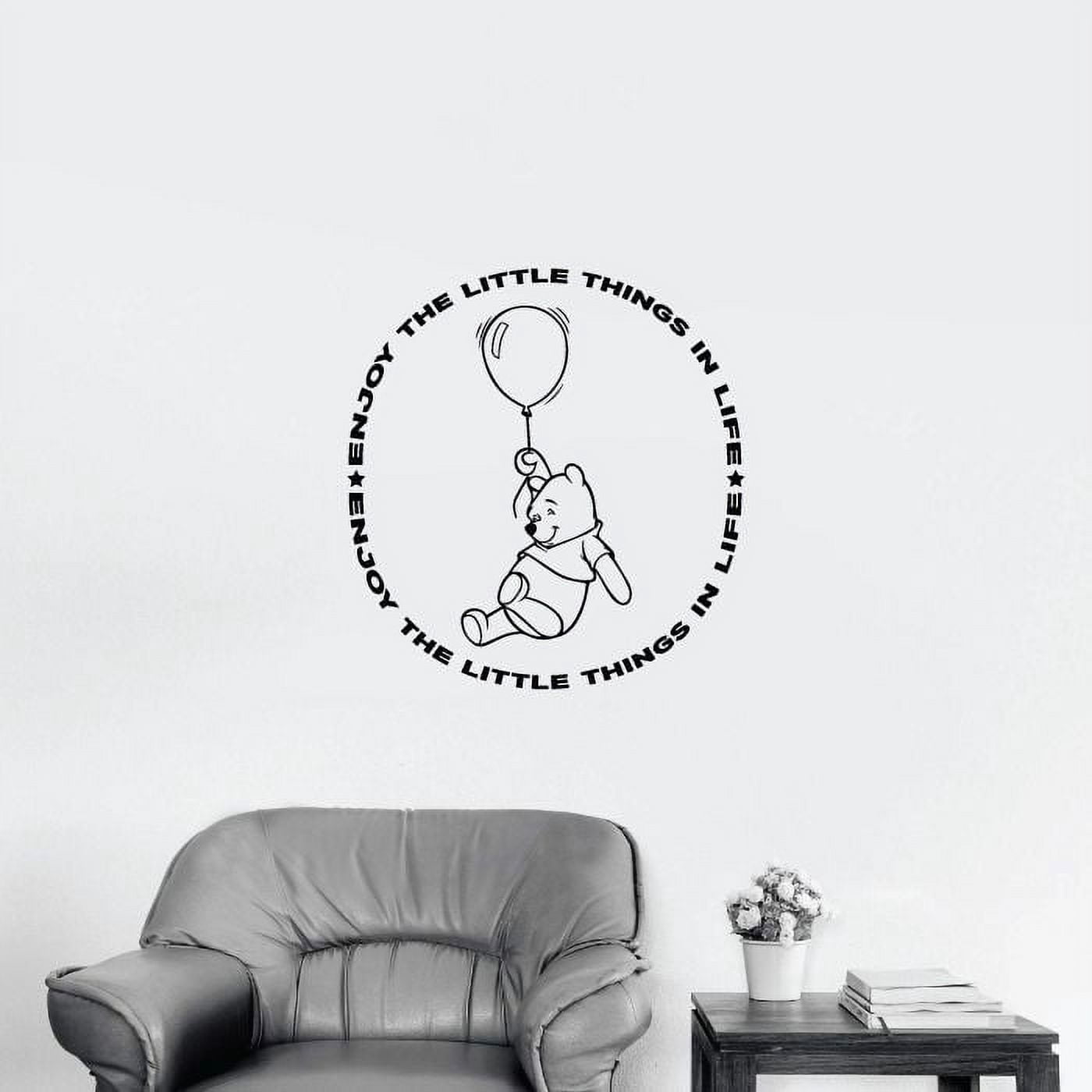 Enjoy The Little Things In Life - Quote Cute Happy Winnie The Pooh and Balloon Silhouette Vinyl Wall Art Decal Sticker Kids Room Boys Girls Home Wall Bedroom Living Room Decoration Size (20x18 inch)