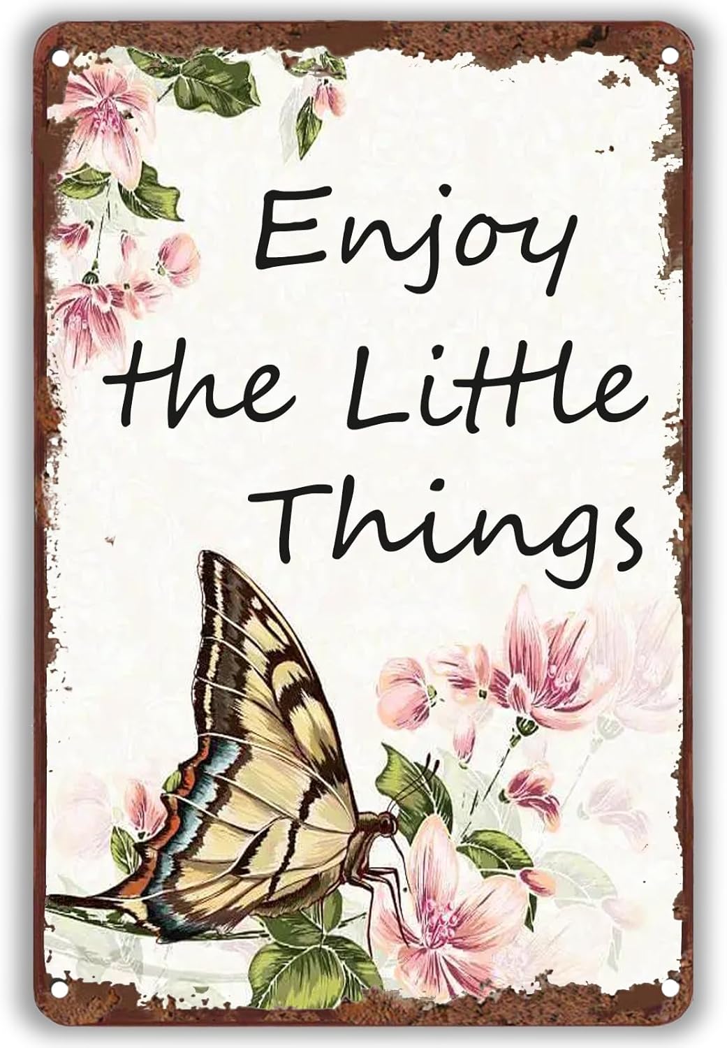 Enjoy the Little Things Metal Tin Sign Vintage Poster Butterfly Flowers