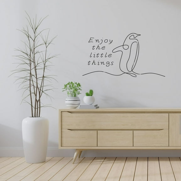 Enjoy The Little Things Quote Penguin Silhouette Cute Animal Decor Design Vinyl Wall Sticker Wall Art Wall Decal Boys Girls Kids Room Design Bedroom Nursery KinderHome Decoration Size (22x30 inch)