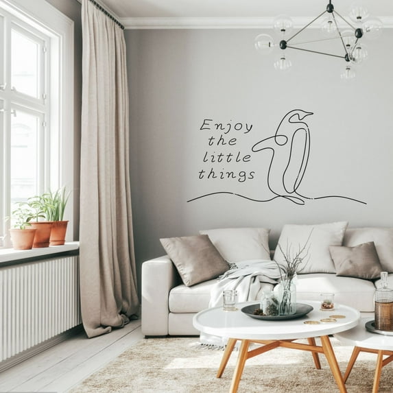 Enjoy The Little Things Quote Penguin Silhouette Cute Animal Decor Design Vinyl Wall Sticker Wall Art Wall Decal Boys Girls Kids Room Design Bedroom Nursery KinderHome Decoration Size (24x40 inch)