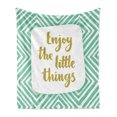thumbnail image 1 of Enjoy the Little Things Soft Flannel Fleece Throw Blanket, Inspiration Words with Bullseye Pattern Rhombuses, Cozy Plush for Indoor and Outdoor Use, 60" x 80", Dark Yellow Turquoise, by Ambesonne, 1 of 5