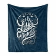thumbnail image 1 of Enjoy the Little Things Soft Flannel Fleece Throw Blanket, Positive Phrase with Curlicues on Blue Shade Background, Cozy Plush for Indoor and Outdoor Use, 50" x 60", Navy Blue and White, by Ambesonne, 1 of 6