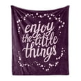 thumbnail image 1 of Enjoy the Little Things Soft Flannel Fleece Throw Blanket, Words of Wisdom with Dots Hand Drawn Motivation Boost, Cozy Plush for Indoor and Outdoor Use, 70" x 90", Pale Mauve and Purple, by Ambesonne, 1 of 5