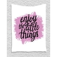 thumbnail image 1 of Enjoy the Little Things Tapestry, Calligraphy Uplifting Words of Wisdom Colors Splash Background, Wall Hanging for Bedroom Living Room Dorm Decor, 60W X 80L Inches, Pink and Black, by Ambesonne, 1 of 2