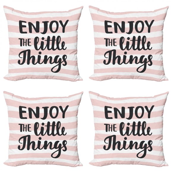 Ambesonne Saying Throw Pillow Cover 4 Pack, Hand Drawn Calligraphy, 24", Pale Pink White