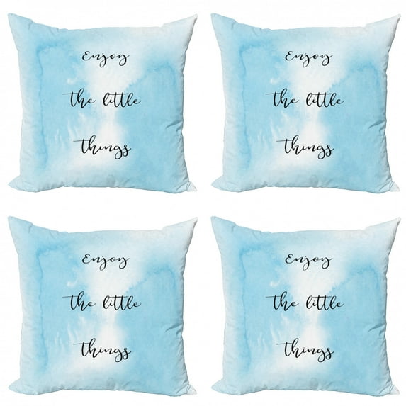 Ambesonne Saying Throw Pillow Cover 4 Pack, Watercolor Ombre Design, 24", Pale Blue Black