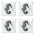 thumbnail image 1 of Enjoy the Little Things Throw Pillow Cushion Case Pack of 4, Seahorse with Uplifting Words Starburst Inspired Lines, Modern Accent Double-Sided Print, 4 Sizes, Slate Blue and White, by Ambesonne, 1 of 2