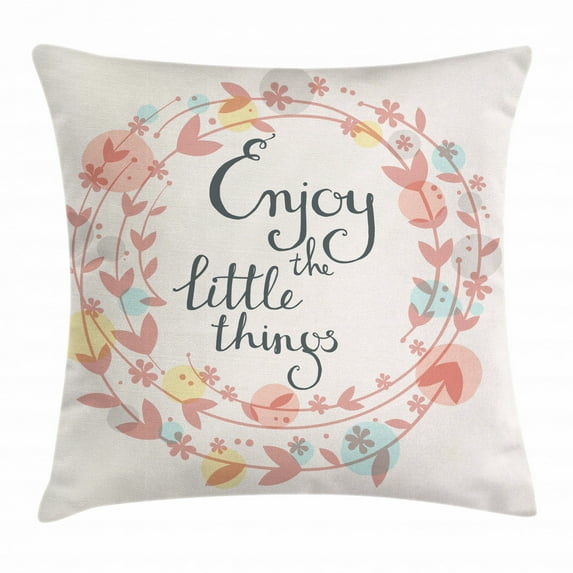 Enjoy the Little Things Throw Pillow Cushion Cover, Flower and Leaf Silhouettes with Colorful Dots on Eggshell Backdrop, Decorative Square Accent Pillow Case, 18 X 18 Inches, Multicolor, by Ambesonne