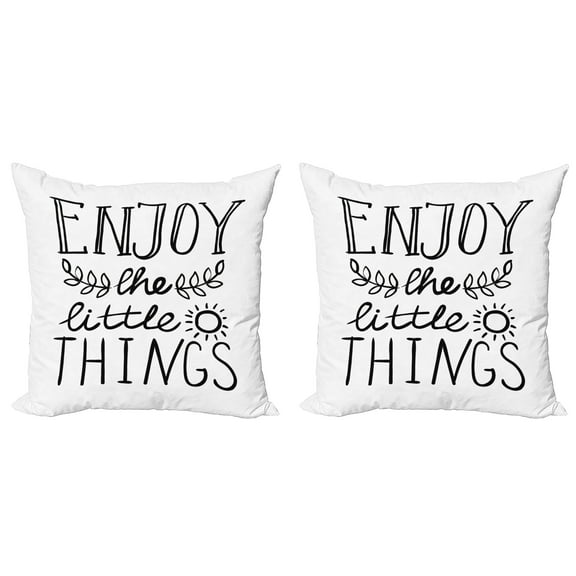 Ambesonne Saying Throw Pillow Cover 2 Pack, Sun with Laurel Leaf, 18", Black and White