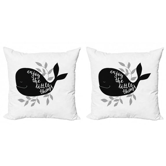 Ambesonne Saying Throw Pillow Cover 2 Pack, Ocean Whale Silhouette, 24", Pale Grey White
