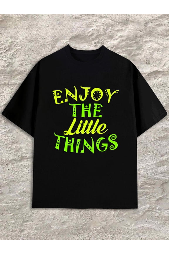 Enjoy Little Things mens black Spring and summer outdoor loungewear Classic Unisex Shirt Graphic tshirts Fashion Unisex Shirt Graphic tshirts Trendy Unisex Shirt Graphic tshirts