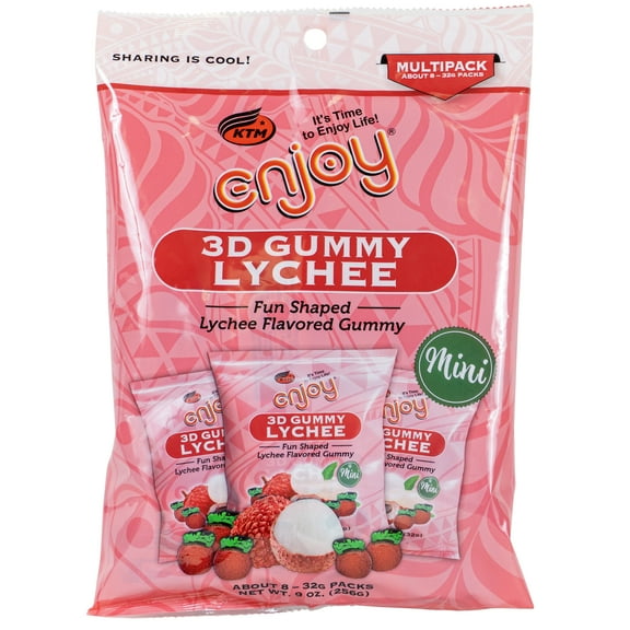 Enjoy Mini 3D Gummy Lychee 8 Pack (9 oz), Gummy Candy, Plastic Bag, No Allergens
