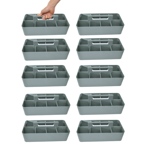 Enjoy Organizer Storage Organizer with Customizable Dividers, Portable Caddy, 8 Compartments, Plastic, Gray (10 Pack)