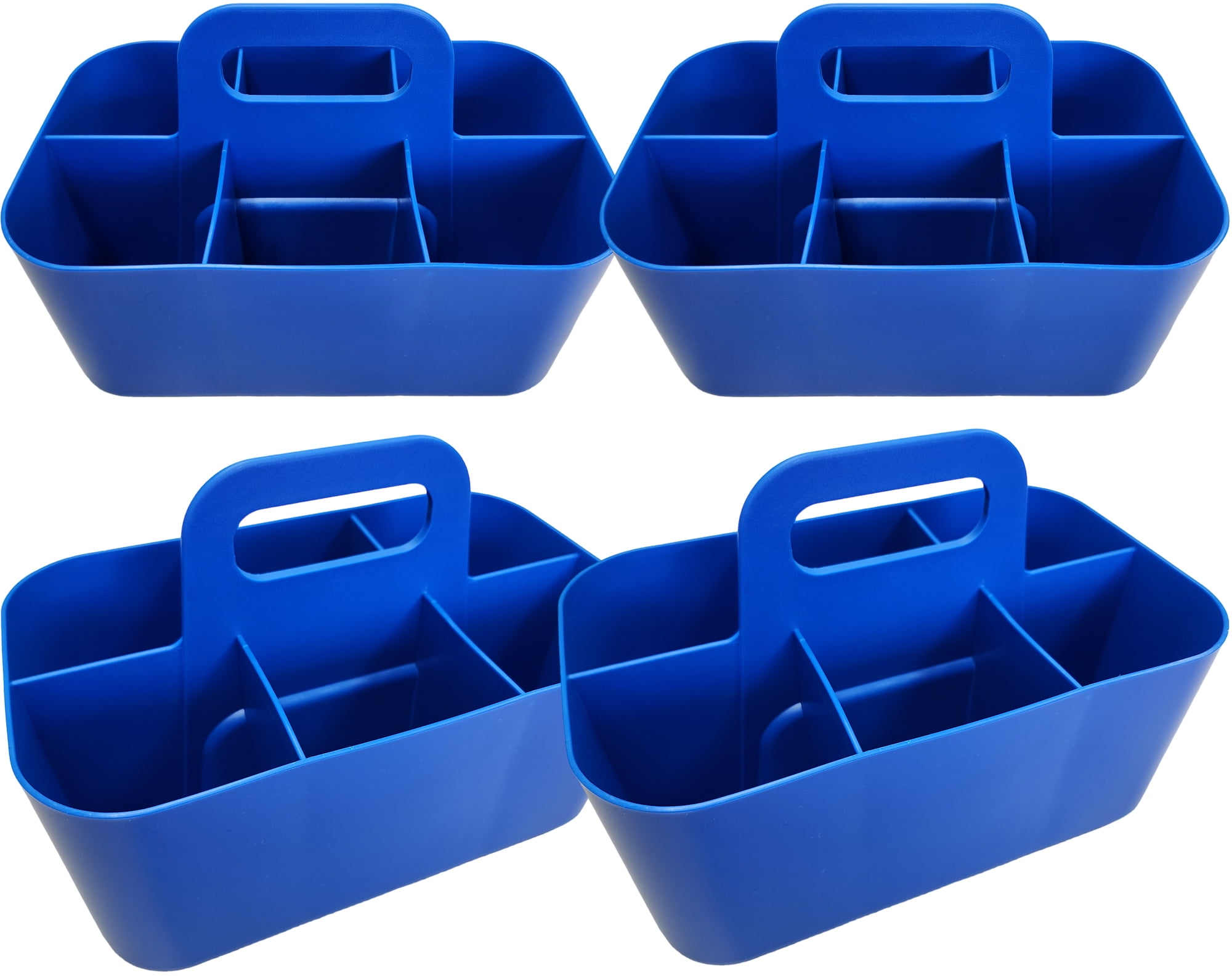Enjoy Organizer - Small Stackable Plastic Caddy with Handle 6 Compartment | Desk, Makeup, Dorm Caddy, Classroom Art Organizers - 4 Pack, Made In USA (Blue)