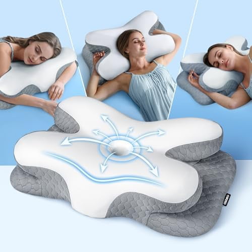 Enjoy Pain Relief Sleeping Cervical Neck Pillow, Ergonomic Contour Zoned Fits Side Sleeper, Non-Temperature Affected Memory Foam Pillows, Q-max Cooling Pillow Support Back Stomach Sleepers