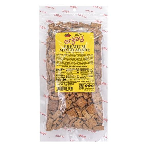 Enjoy Premium Mixed Arare (8 oz), Japanese Rice Cracker, Resealable Bag, Contains Wheat, Soy, Fish, and Sesame