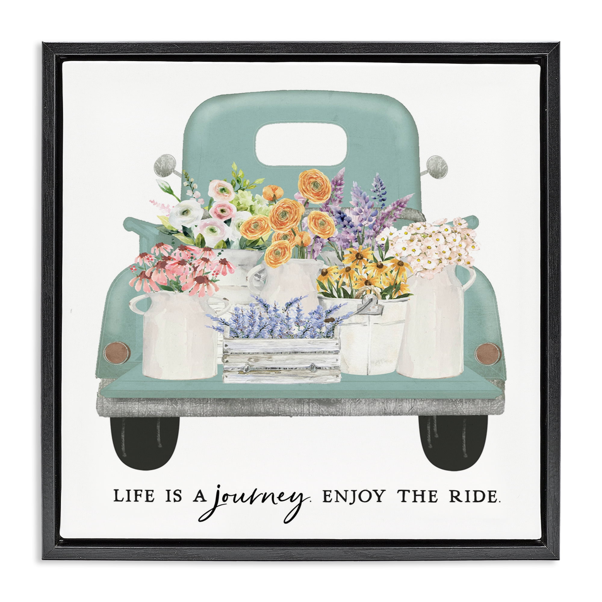 Enjoy Ride Floral Truck Black Framed Floater Canvas Wall Art, design by Lettered and Lined