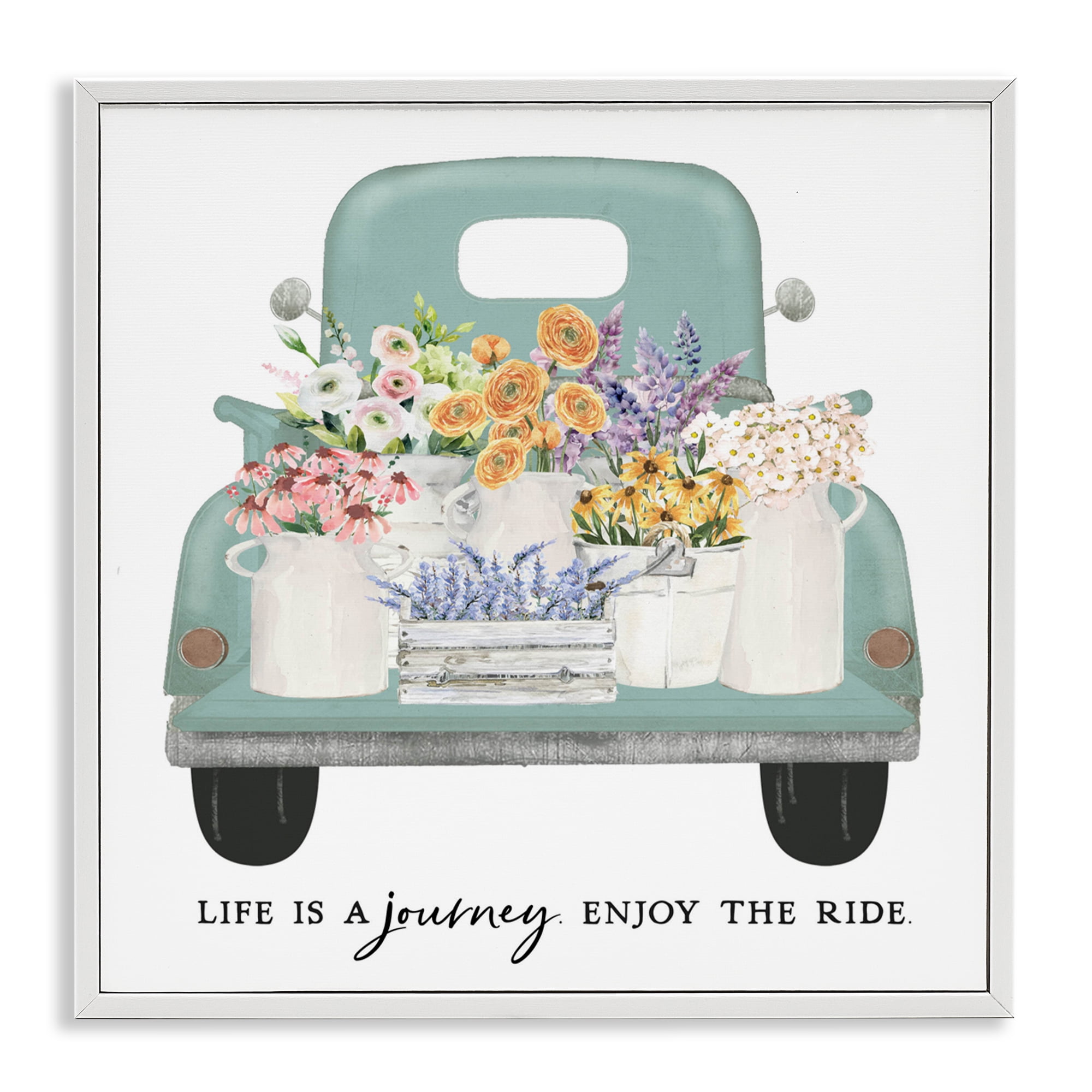 Enjoy Ride Floral Truck White Framed Giclee Art, design by Lettered and Lined