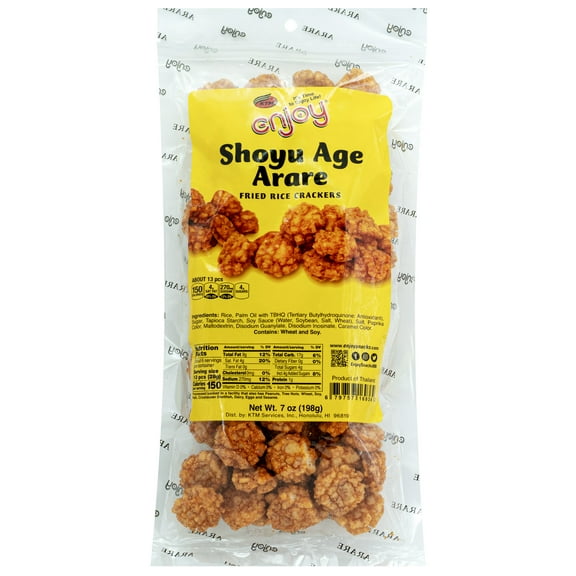 Enjoy Shoyu Age Arare Rice Cracker (7 oz), Resealable Bag, Contains Wheat, and Soy