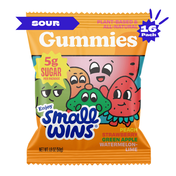 Enjoy Small Wins Candy by Jayson Tatum, Healthy Gummy Candy with Low Sugar, Low Calorie Snacks, Organic Plant-Based Ingredients, Sour Mix Flavors, 1.8 OZ, Pack of 16