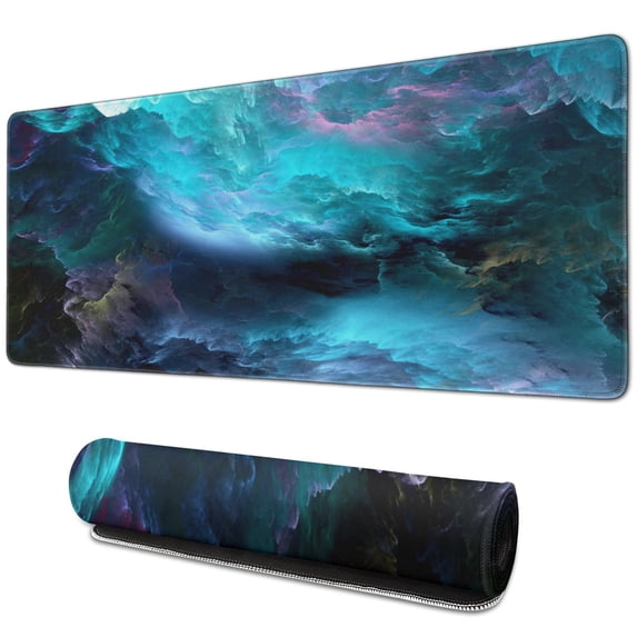 Enjoy Stellar Gaming with Large Dazzling Galaxy Mouse Pad. Features Non-Slip Rubber Base, Stitched Edges for Enhanced Longevity. Ideal as a Keyboard Mat & Desk Pad - 31.5x11.8in.