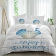 thumbnail image 1 of Enjoy Summer Queen Size Comforter Set, Watercolor Blue Gradient Sea Shell Wood Grain Bedding for All Seasons, 4 Pcs Bed Set, 1Quiltcover (90"x92") ,1Sheet(94"x116"), 2Pillowcases (30"x20"), 1 of 12