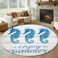 thumbnail image 1 of Enjoy Summer Round Living Room Rugs 8 ft, Coastal Watercolor Blue Seahorses Wood Grain Washable Large Area Rug with Non-Slip Sturdy Edge Binding Round Carpet for Dining Room Kitchen Office, 1 of 9