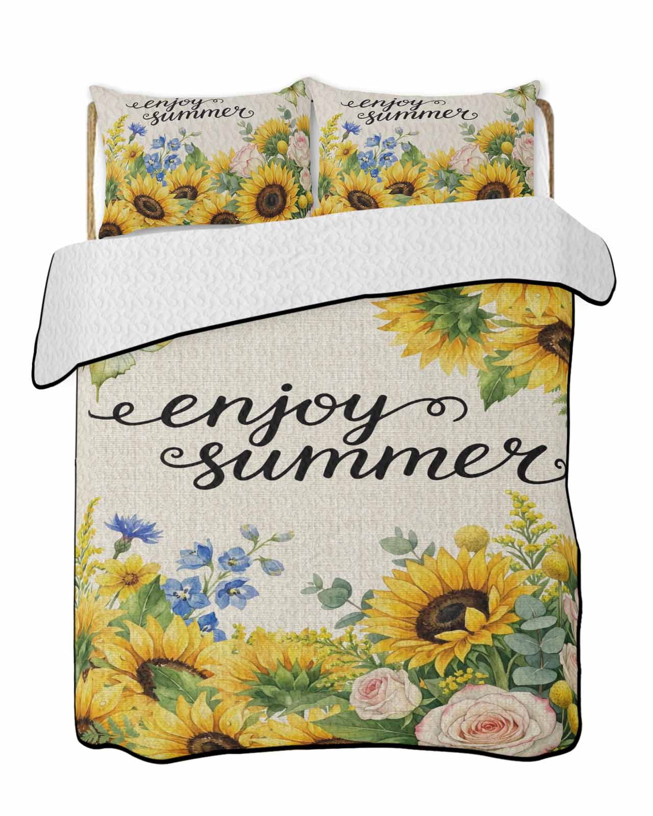 Enjoy Summer Sunflower Rose Quilts Bedding Set King Size Country Farm ...