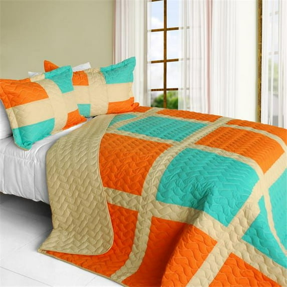 Enjoy Sunshine - 3 Pieces Vermicelli-Quilted Patchwork Quilt Set Full & Queen Size - Beige