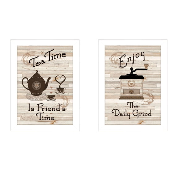 Trendy Decor4U "Enjoy Tea Time" 2-Piece Vignette by Millwork Engineering, White Frame