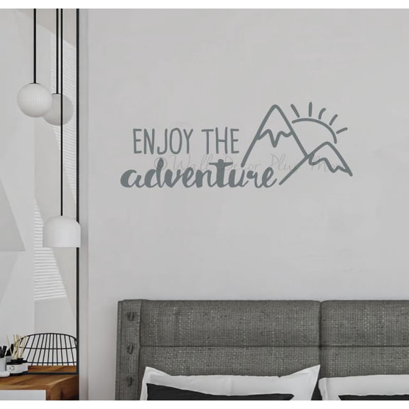 Enjoy The Adventure Sunrise Camper Vinyl Art Stickers RV Interior Decals 23x9-Inch Storm Gray