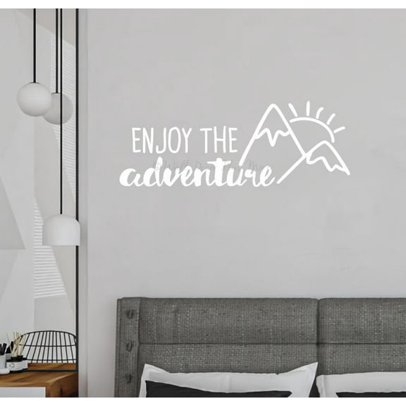 Enjoy The Adventure Sunrise Camper Vinyl Art Stickers RV Interior Decals 23x9-Inch White