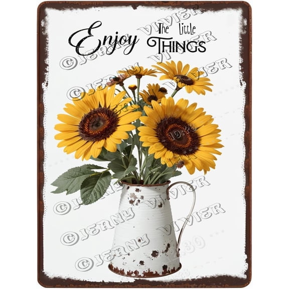 Enjoy The Little Things Aluminum Sign, Sunflower Tin Garden Signs, Sunflower Farm And Market Wall Decor, Small Country Sunflower Poster, Sunflower Decorations For Kitchen 12x16 Inches