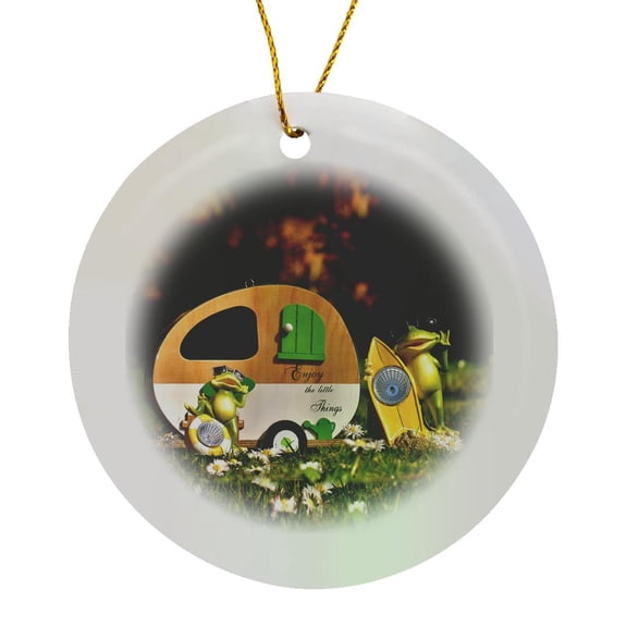 3drose, Enjoy the Little Things Funny Frog Couple by Camper, Circle Porcelain Ornament