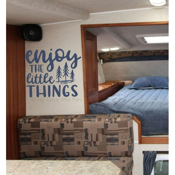 Enjoy The Little Things - Vinyl Wall Art Inspirational Camper Wall Decor Quote, Matte Finish Wall Decal Sticker with Tree Graphic 23x20-Inch Deep Blue