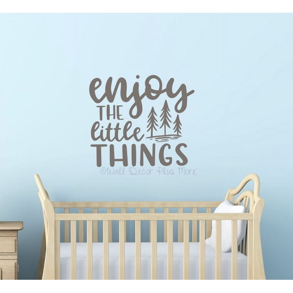 Enjoy The Little Things - Vinyl Wall Art Inspirational Camper Wall Decor Quote, Matte Finish Wall Decal Sticker with Tree Graphic 23x20-Inch Storm Gray