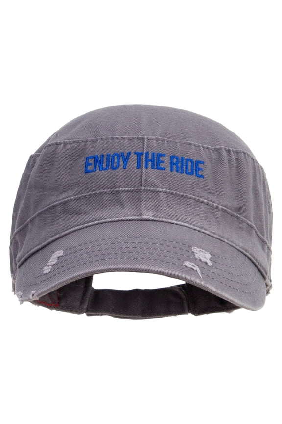 Enjoy The Ride Embroidered Enzyme Frayed Solid Army Caps - Grey OSFM