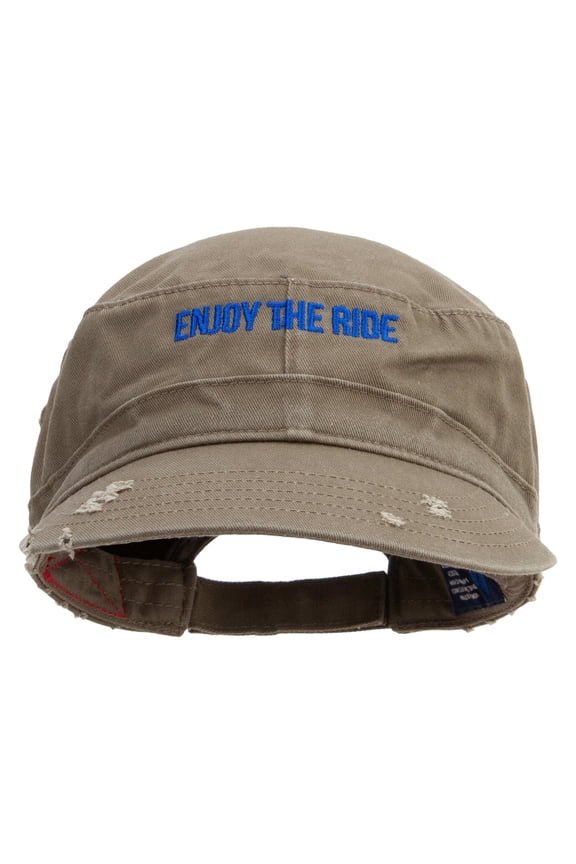 Enjoy The Ride Embroidered Enzyme Frayed Solid Army Caps - Olive OSFM
