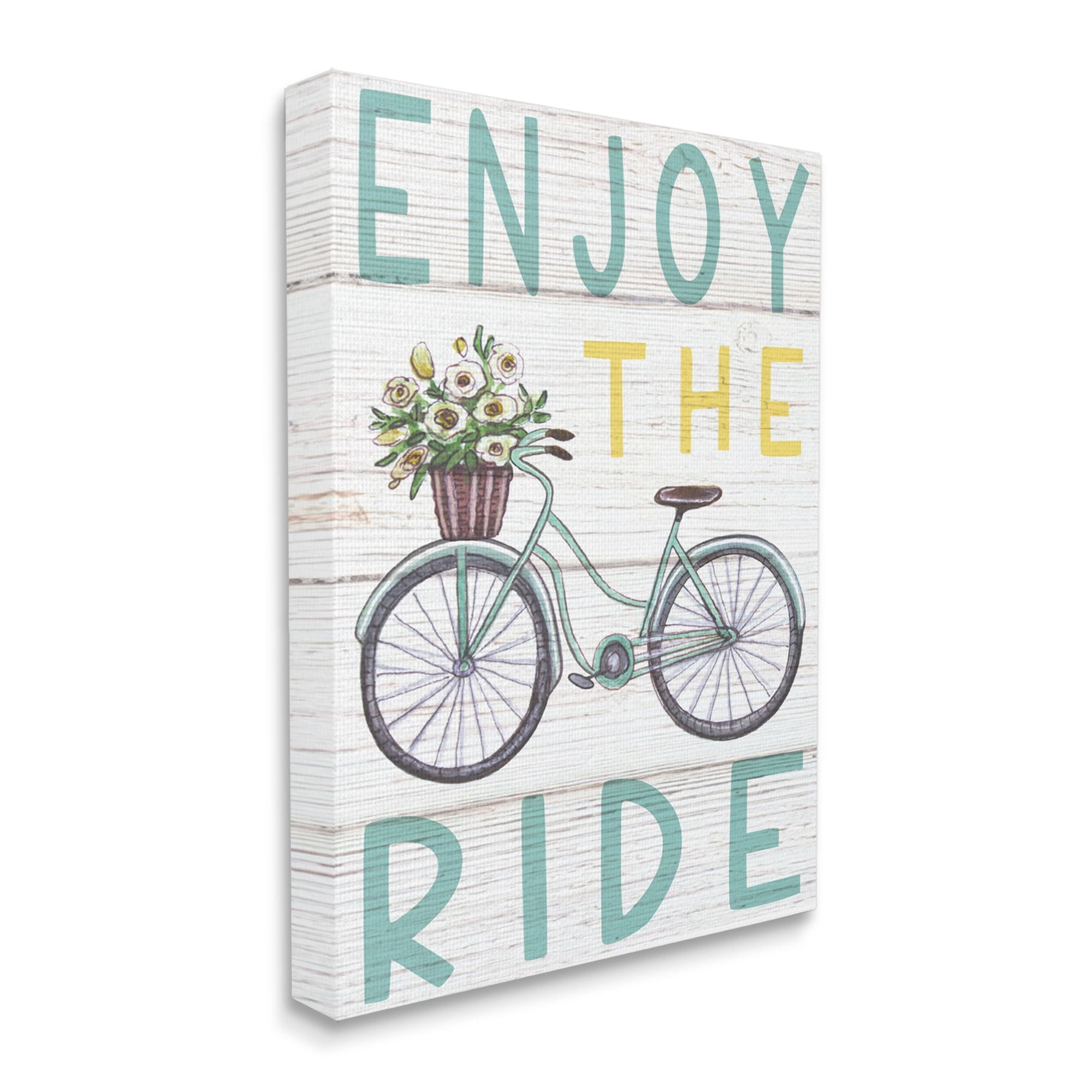 Stupell Industries Enjoy the Ride Phrase Flower Basket Bicycle,30 x 40,Designed by Elizabeth Tyndall