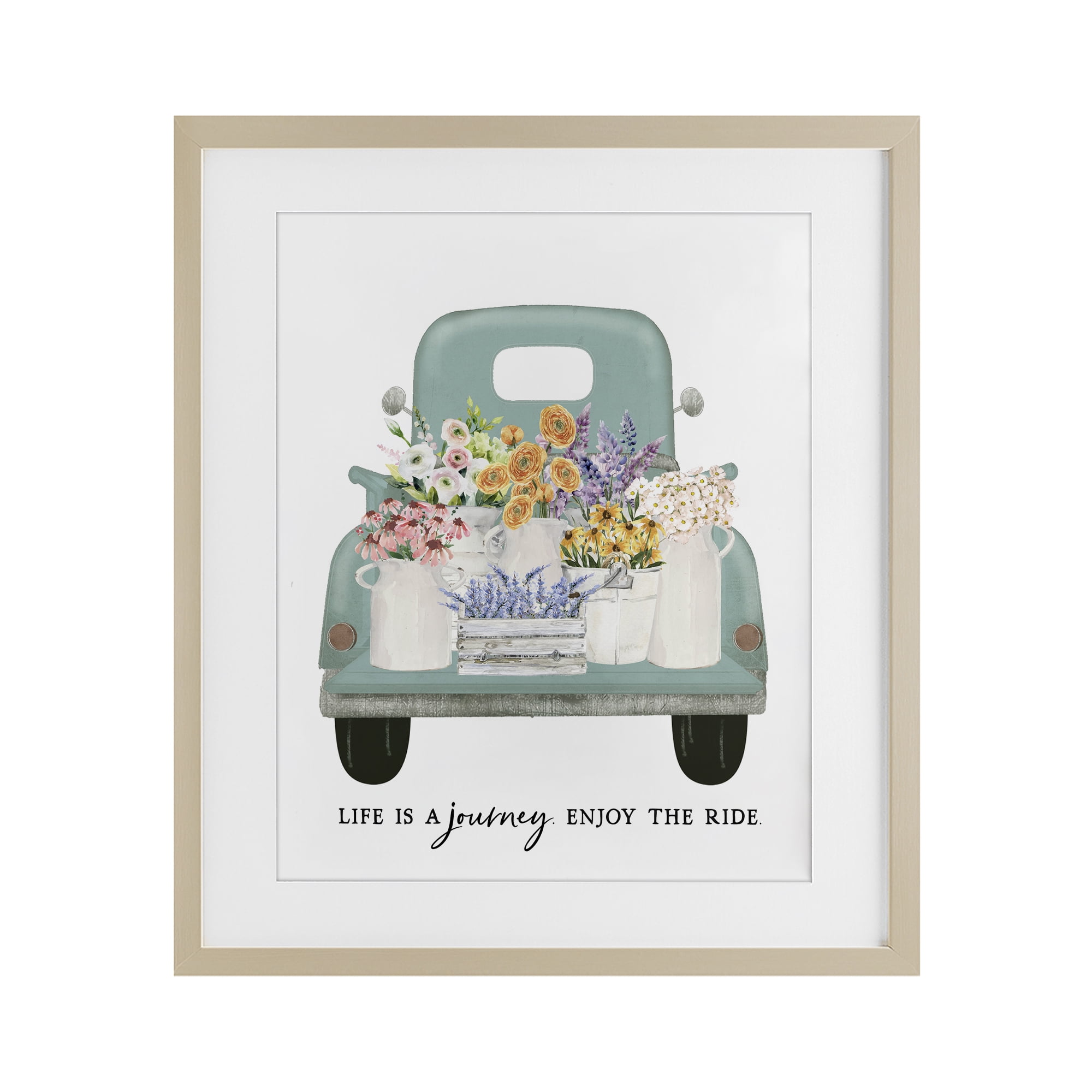 Enjoy The Ride Truck Birch Framed Print Under Glass, design by Lettered and Lined