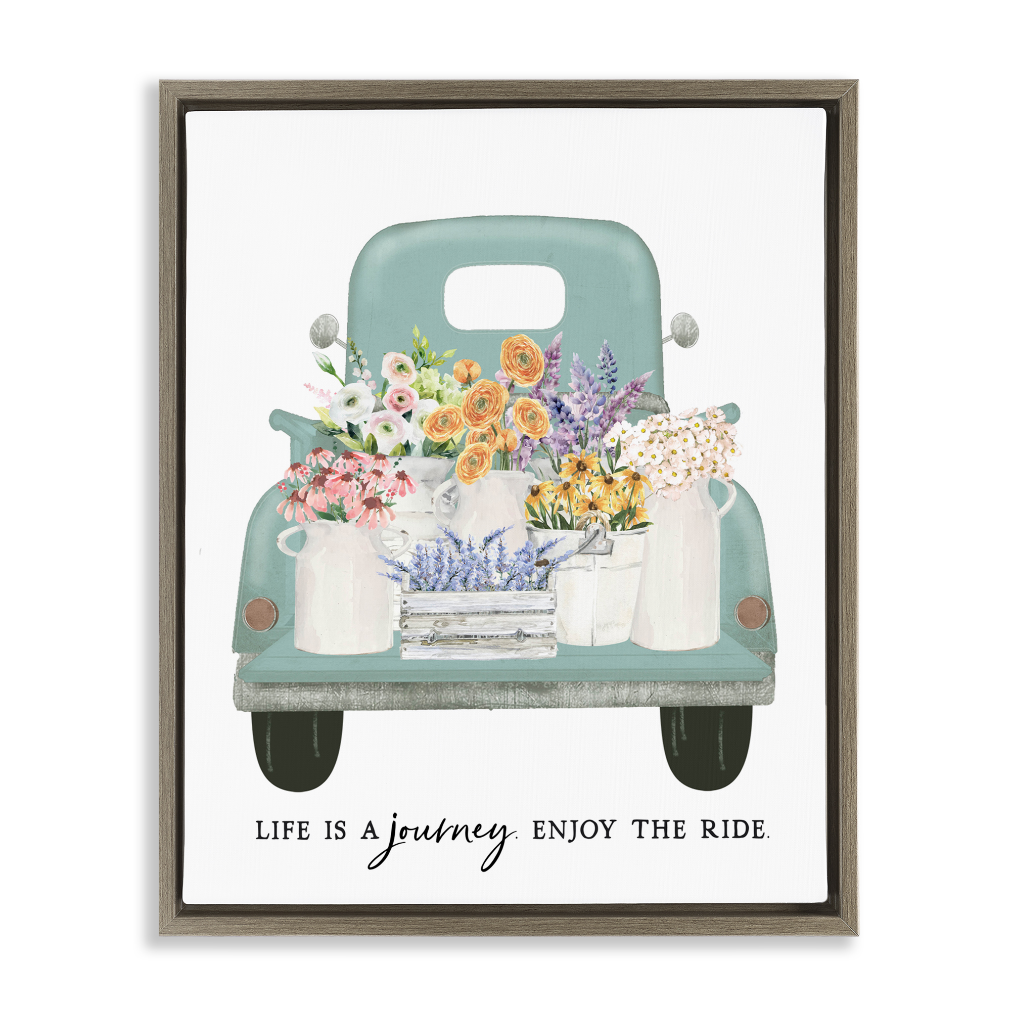Enjoy The Ride Truck Brown Framed Floater Canvas Wall Art, design by Lettered and Lined