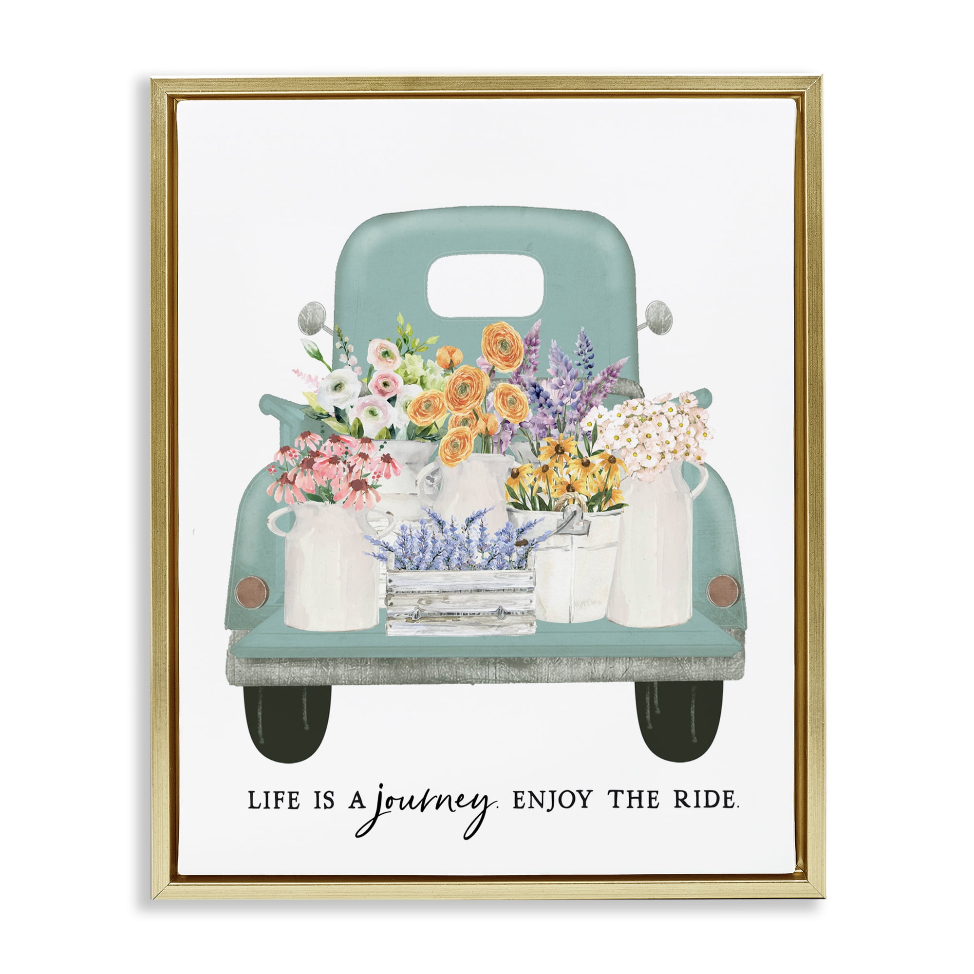 Enjoy The Ride Truck Gold Framed Floater Canvas Wall Art, design by Lettered and Lined