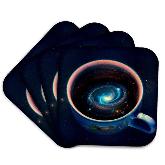 3drose, Enjoy This Cosmic Coffee or Tea, Set of 4 Coasters - Soft