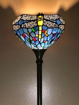 Tiffany Torch Floor Lamp Blue Stained Glass  Dragonfly LED Bulb Included For Living Room Bedroom 12"W*12"D*66"H